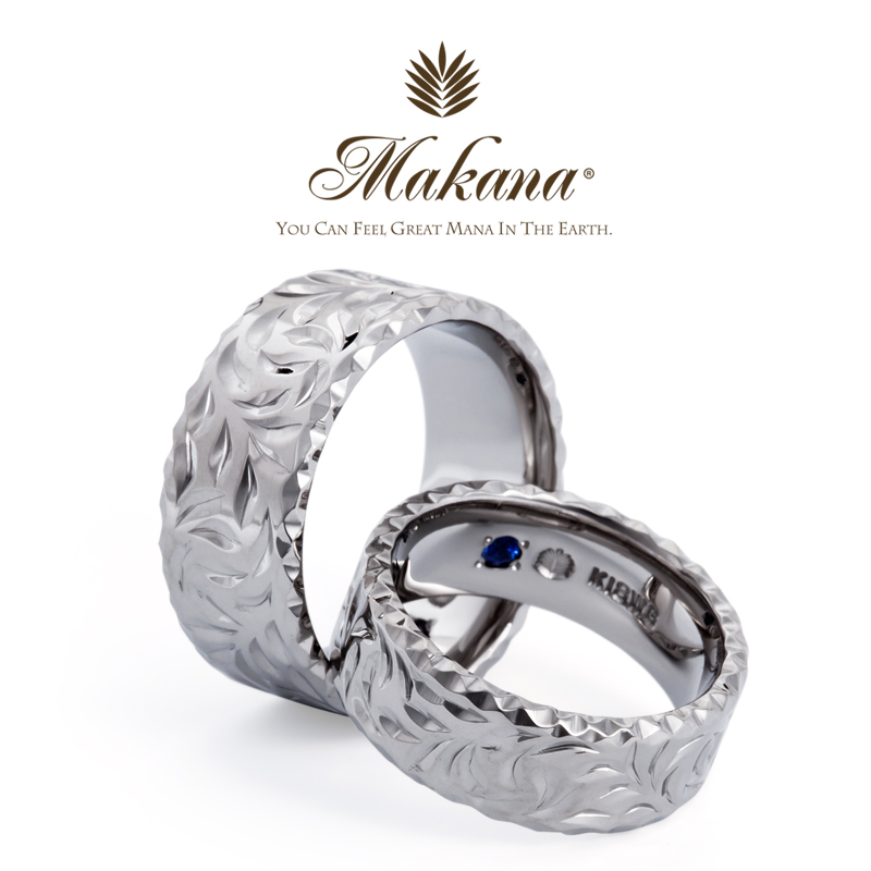 大阪で人気のハワイアンジュエリーの結婚指輪ブランドマカナのフラットタイプでプラチナのデザイン
