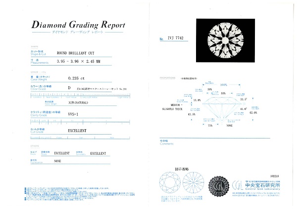 IDEAL®ダイヤモンド鑑定書