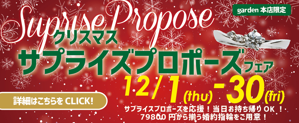 クリスマスサプライズプロポーズ婚約指輪フェア12/1~12/30