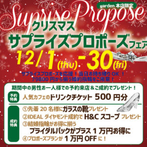 クリスマスサプライズプロポーズ婚約指輪フェア12/1~12/30