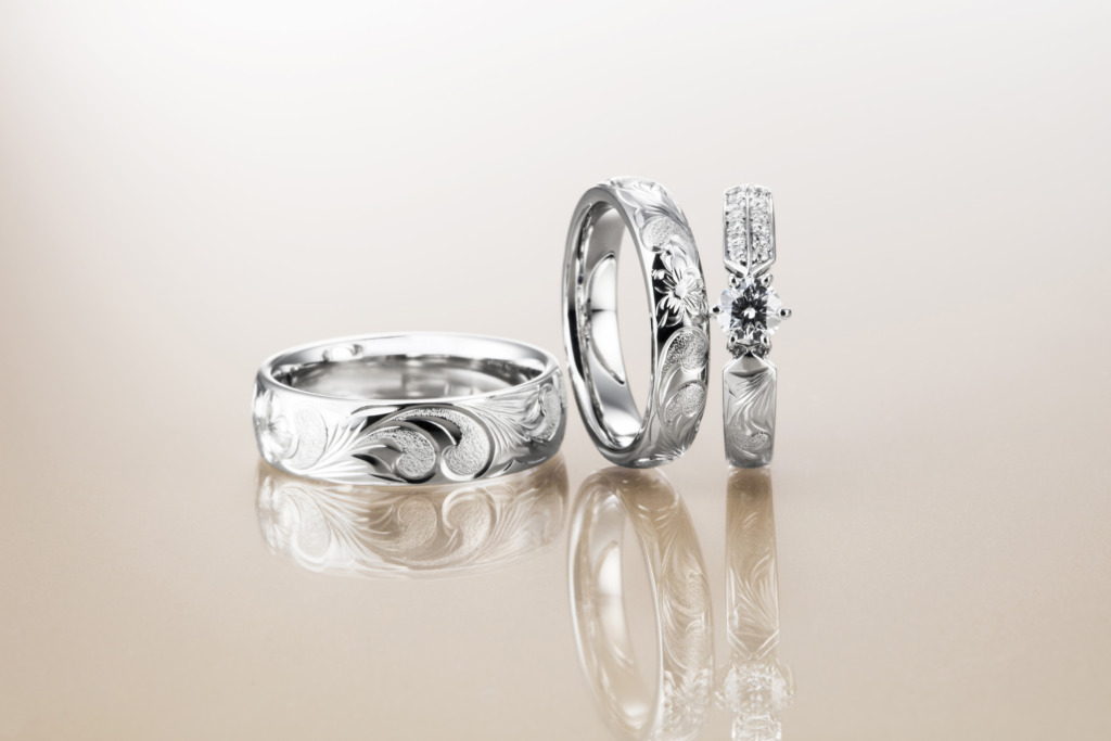 泉州でおすすめのハワイアンジュエリーブランドのマカナのプラチナ婚約指輪・結婚指輪デザイン