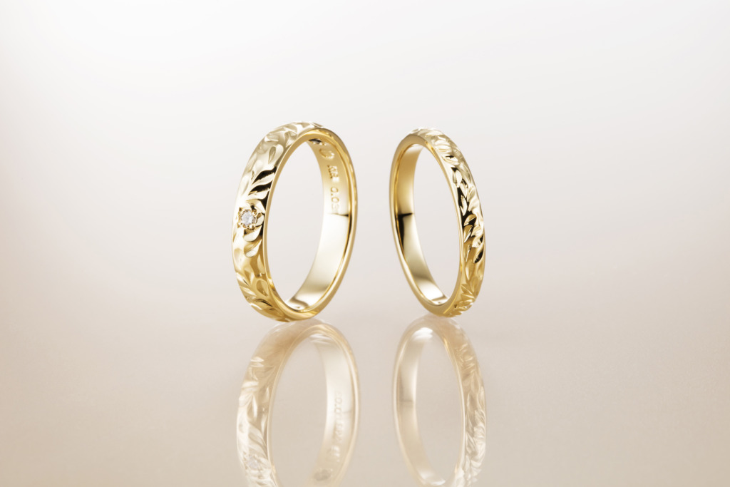 泉州でおすすめのハワイアンジュエリーブランドでマカナのゴールドの結婚指輪デザイン