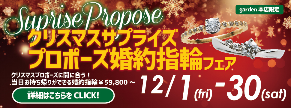 クリスマスサプライズプロポーズ婚約指輪フェア12/1~12/30