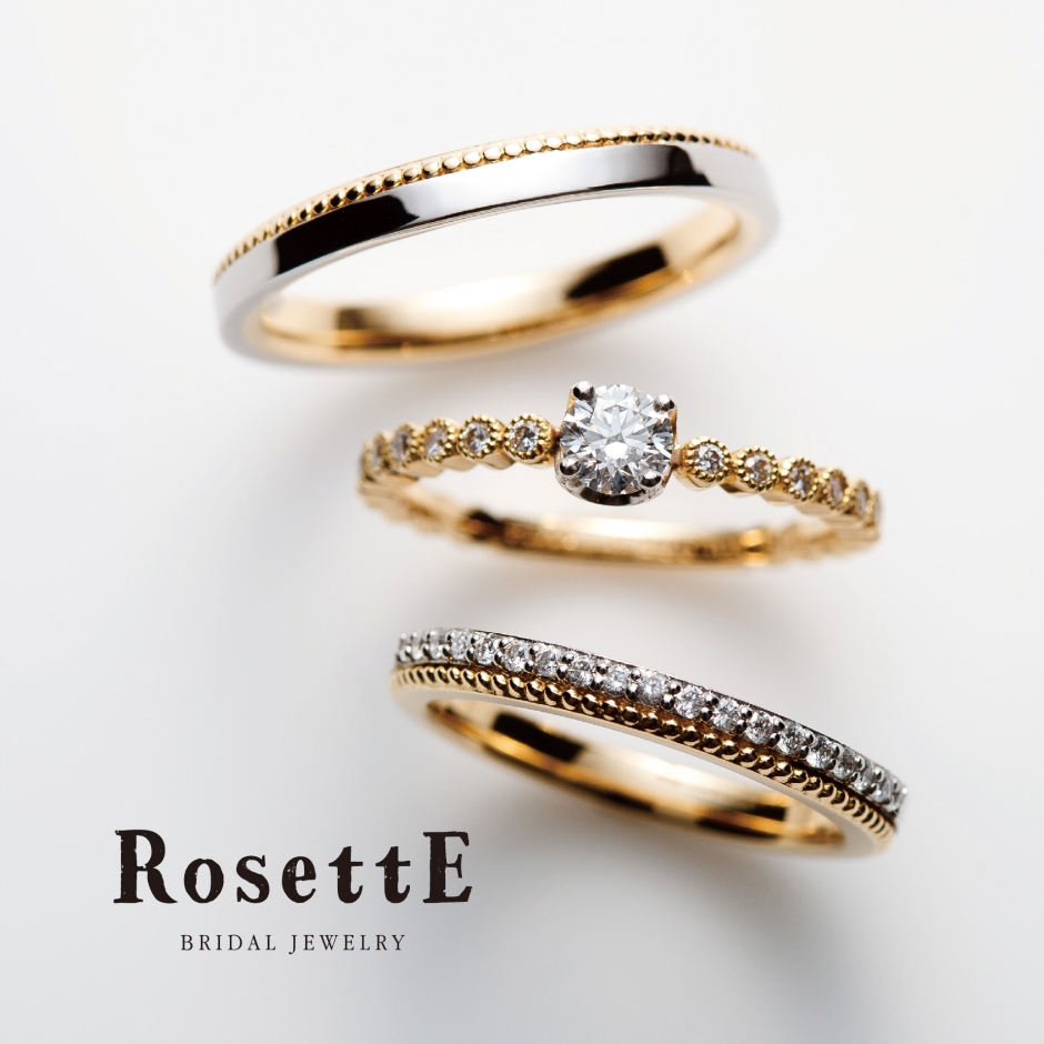 しずくのように並ぶミル打ちが美しい結婚指輪です