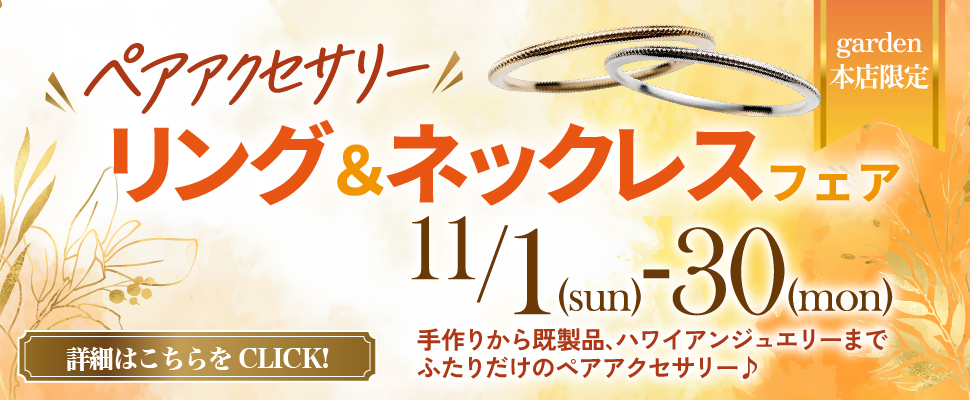 11/1(日)~11/30(月)までペアアクセサリーリング&ネックレスフェアを開催!